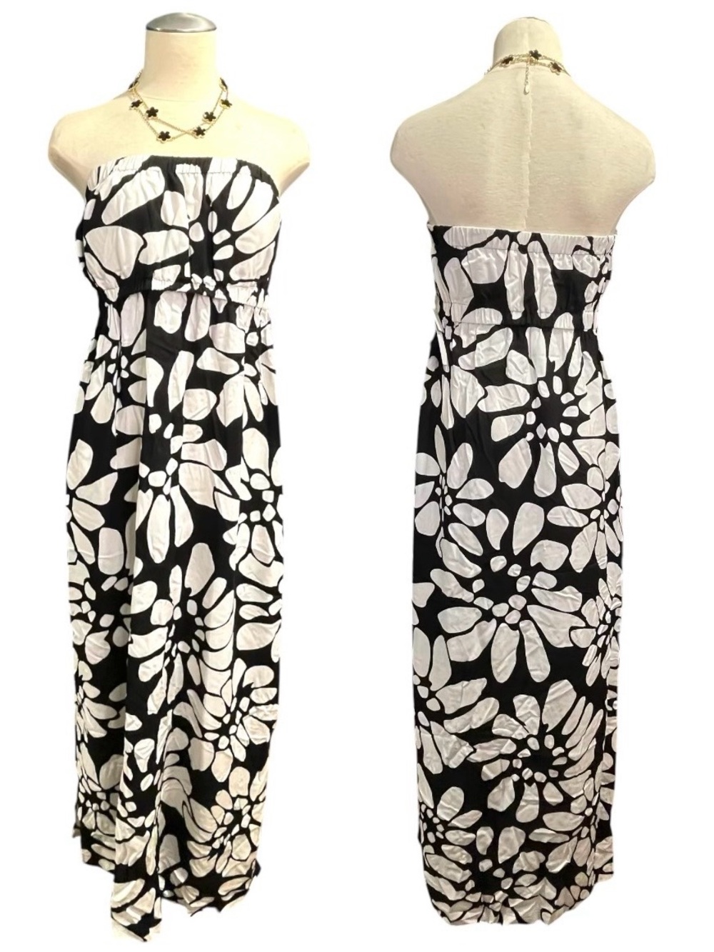 Perry Ellis Vintage Collection - Strapless Maxi Dress Black + White - NEW